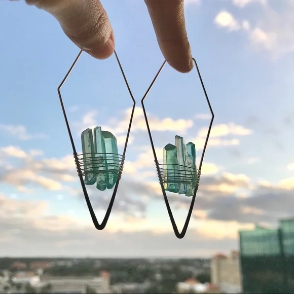 Geometric Bohemian Quartz Crystal Indie Earrings - Picture 5 of 10